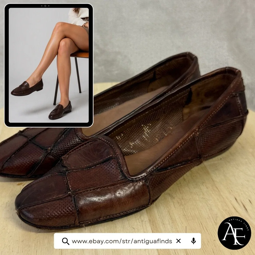 Sesto Meucci Womens Brown Leather Patchwork Perforated Loafers Flats Size 8.5